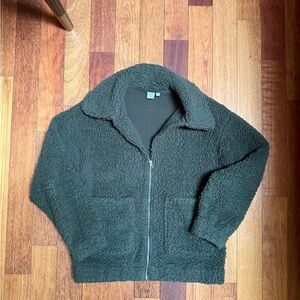 Twill | Cozy teddy dark green sherpa zip-up jacket size med/lrg